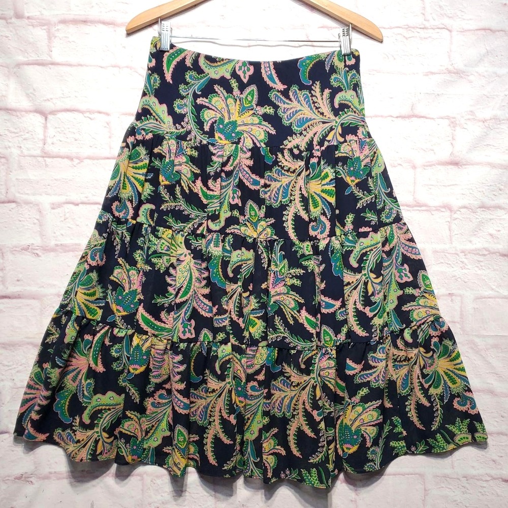 CHAPS Paisley Boho Skirt Womens Small Ruffle Peasant Lined Pull On Flowy Indie‎